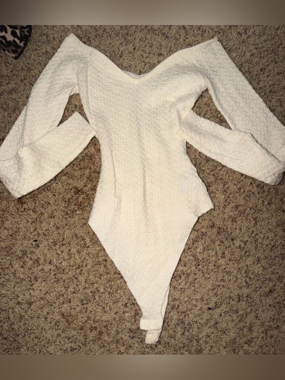 Windsor Off-Shoulder Cable Knit White Bodysuit Sweater